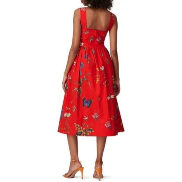 ◇$2,390 NEW OSCAR DE LA RENTA STUNNING RED FLORAL MIDI RUNWAY DRESS US 10 - Picture 5 of 12
